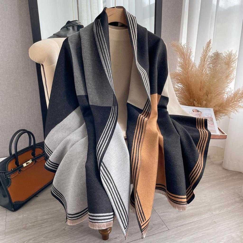Color Matching Fashion Imitation Cashmere Scarf Women's Shawl Scarf Thickened To Keep Out The Cold Shawl