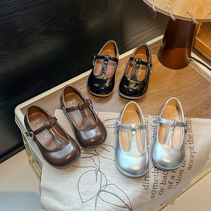 Korean-style children's shoes, niche and fashionable, soft-soled leather shoes, shallow-mouth, versatile, retro princess shoes, flat-soled,