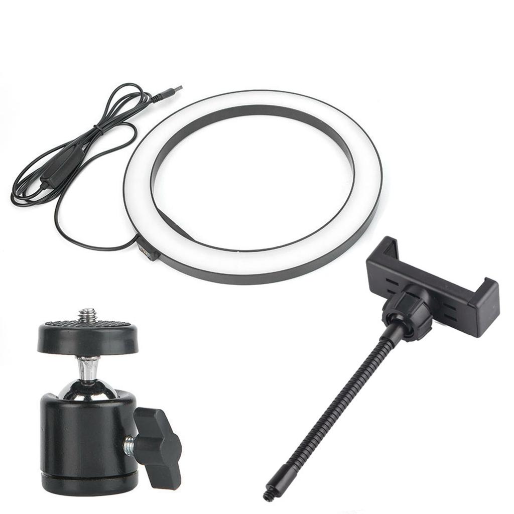 10-дюймовая кольцевая светодиодная лампа 2400‑3000LM 12W с зажимом для мобильного телефона для трансляции селфи-снимков