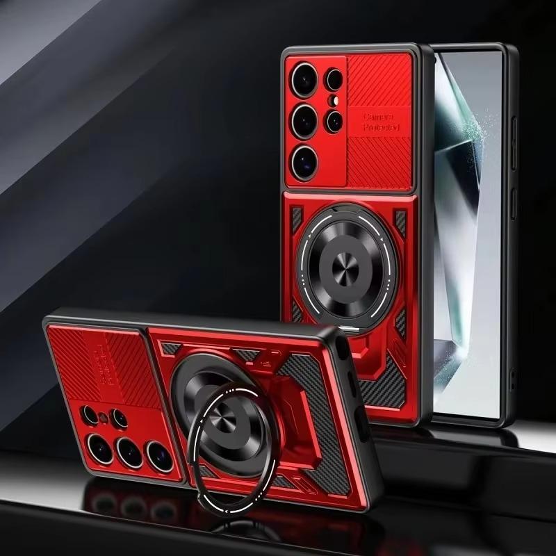 Deluxe Magsafe Магнитная Беспроводная Зарядка для Samsung Galaxy S24 Ultra S23 Plus FE Чехол с Держателем-Кольцом для Пальца