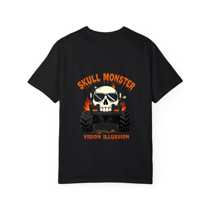 Skull Monster Vision Illusion Graphic T Shirt White Skull with Sunglasses and Flames Design for Casual Wear