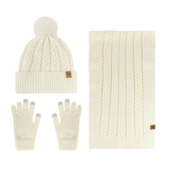 Зимний комплект шапка, шарф, перчатки для женщин, флисовая подкладка, шапка-бини с помпоном, длинный шарф