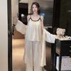 Sexy beautiful back pajamas women's summer Ice Ribbon chest pad cool feeling pure desire suspender trousers nightgown loungewear three-piece set