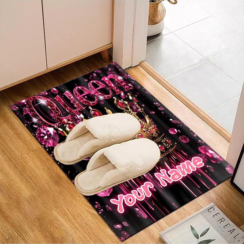 1PC Custom Name Glamorous Queen's Crown Theme Floor Mat Ideal for Living Room, Game Rooms, Office, Bedroom,Floor Mat Playful Design