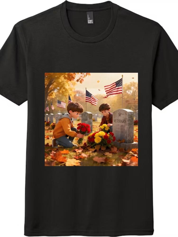 Veterans Cemetery Flower Tribute Graphic T-Shirt