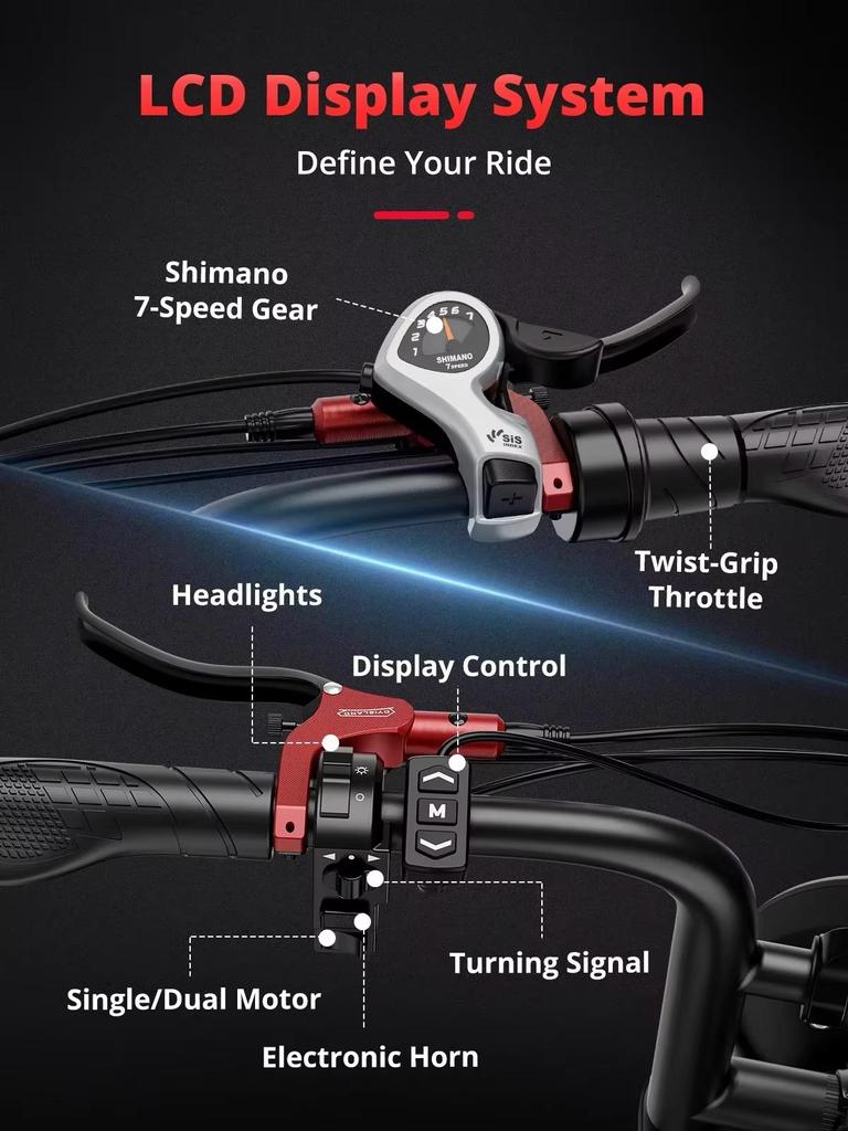 Ebike S8 2000W Dual Motor 48V 25AH 20-inch Fat Tires, Front and Rear Shock Absorption, Adult Electric Bike with Pedals.