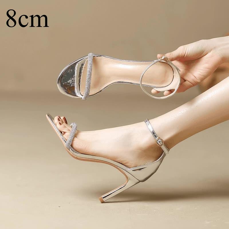 Босоножки на высоком каблуке с открытым носком и стразами, летняя женская обувь