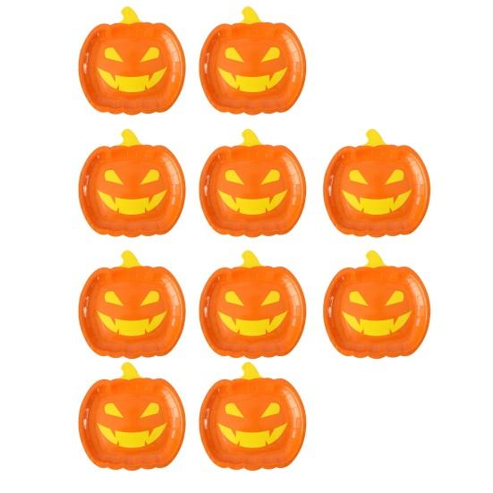 10Pcs Halloween Pumpkin Paper Plates Festive Tableware Halloween Thanksgiving Oil Resistant Dinner Plates for Harvest Parties