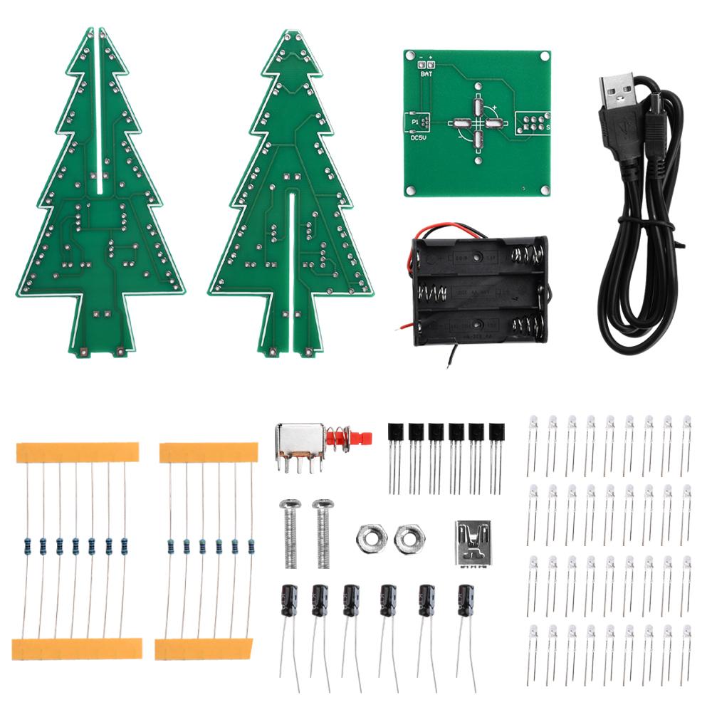 Christmas Tree DIY Soldering Kit - 36 LED Flashing PCB with USB Cable Fun Electronics Project Gift for Beginners