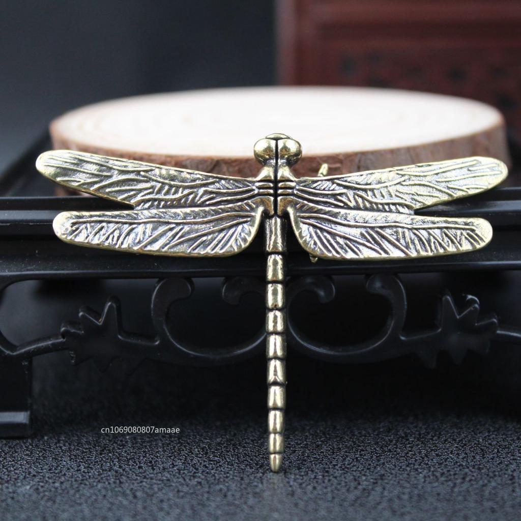 Chinese Style Copper Insect Tea Pet Vintage Dragonfly Figurines Miniatures Desktop Simulation Animal Ornaments Home Decorations
