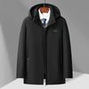 Мужское зимнее пальто средней длины на флисовой подкладке с отстегивающимся капюшоном, 2025