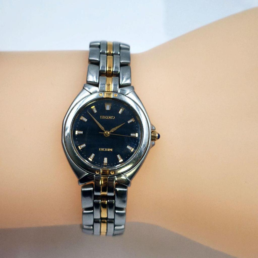 [Б/У] Рабочие часы Seiko Exceline, комбинированные, на батарейке, оригинальный ремешок