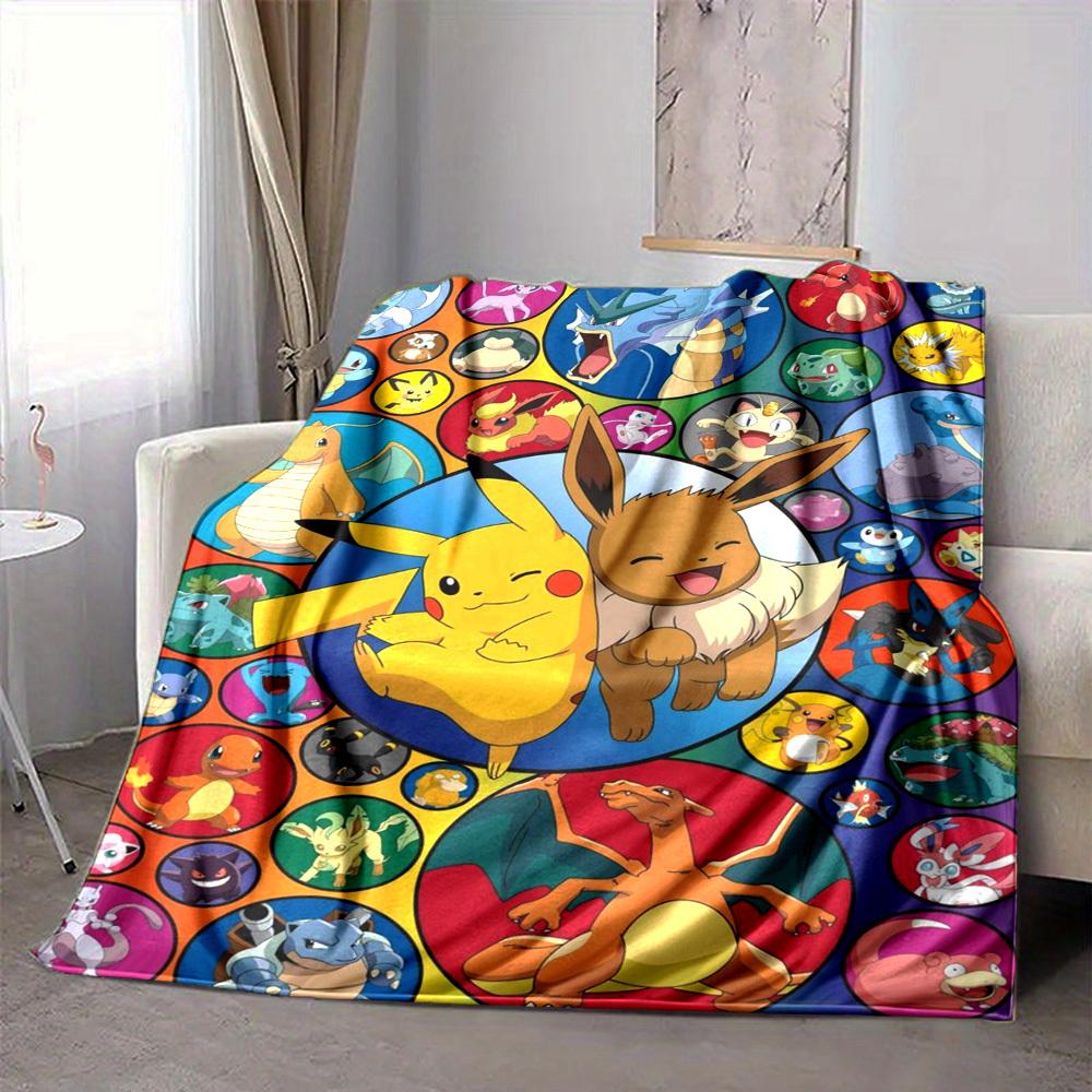 1PC Pikachu, Eevee Blanket Lightweight Flannel Throw Blanket for Sofa, Bed, Travel, Camping, Livingroom, Office, Couch