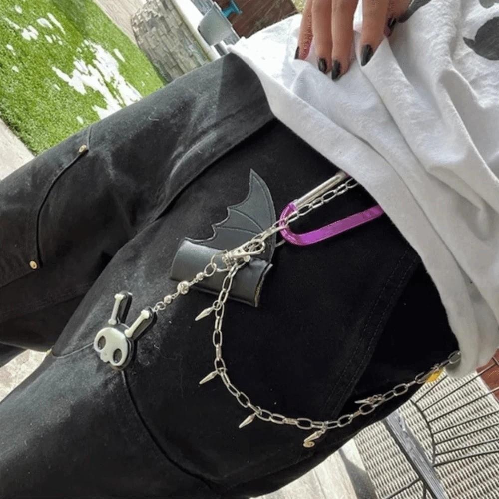 PU Leather Bat Pouch Keychain Black Wing Design Gothic Lipstick Holder Keychain Accessory Women