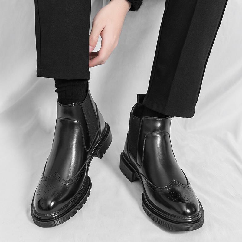 Модные Классические Ботинки Челси в Ретро Стиле Мужские Брендовые Городские Деловые Кожаные Повседневные Ботинки Слипоны Удобные Мужские Кожаные Ботинки Хайтопы