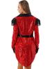 Womens Sparkling Sequin Tuxedo Coat Fringed Epaulette Swallow Tail Design Halloween Circus Ringmaster Costume