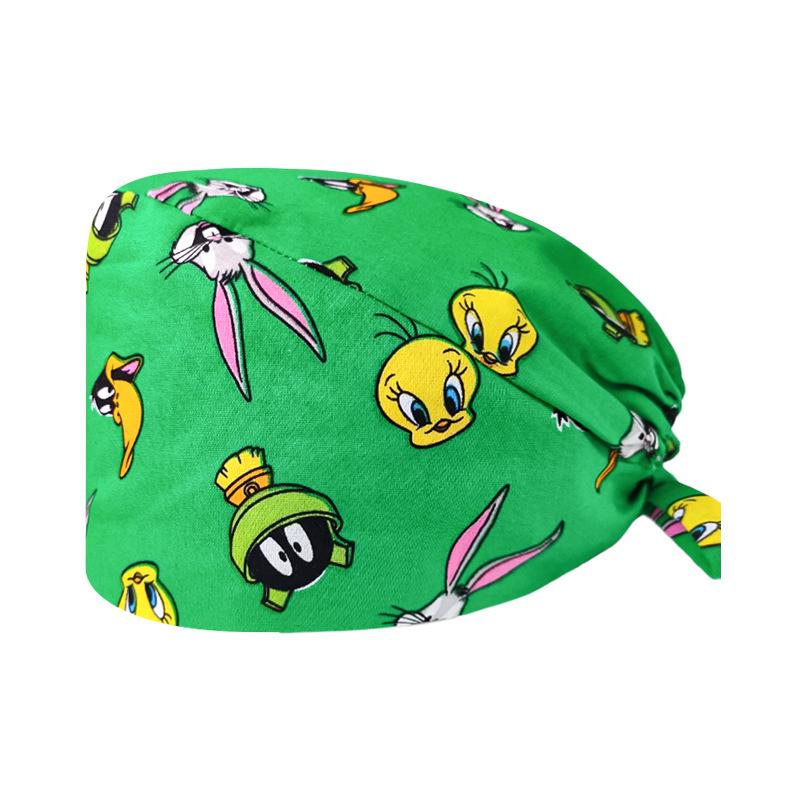 Unisex Cartoon Print Nurse Cap - Breathable, Sweat-Absorbent Surgical Cap for Pet Hospital and Medical Use.