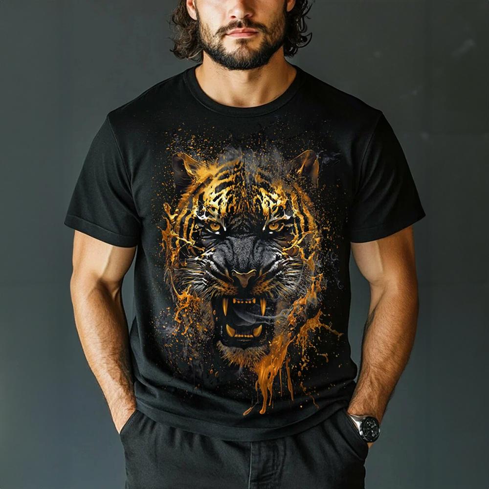 Vintage T-shirt For Men Animal Russian Tiger Lion Print T Shirts Short Sleeve Tee Casual Streetwear Oversized Men Clothing Tops