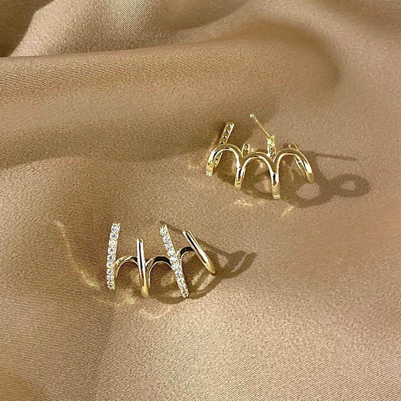 Korean Earing Claw Ear Hook Clip Earrings for Women Four-Prong Setting Gold Color Ear Earrings Fashion Jewelry New Year