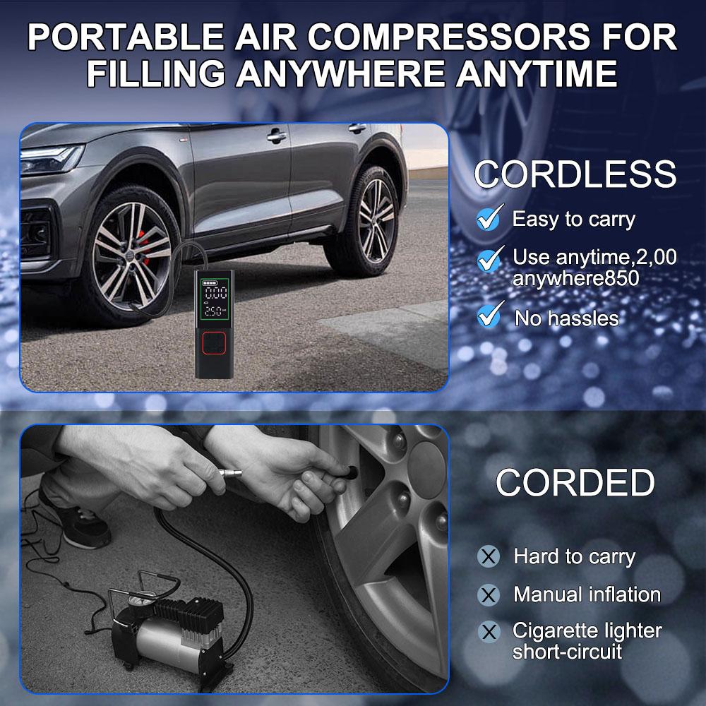 Испытание давления в шинах, воздушный насос для шин 160 фунтов на квадратный дюйм, 6000 мАч, со светодиодным фонариком, портативный цифровой автомобильный воздушный компрессор мощностью 150 Вт