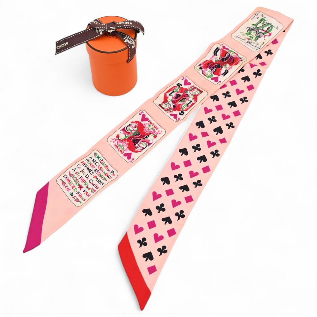 Auth HERMES Twilly Jeu De Cartes Playing Cards Scarf Silk He5711er