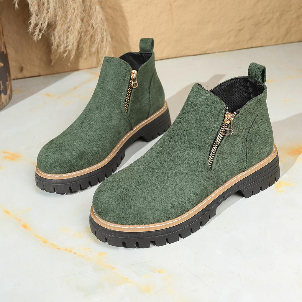 2025 ботинки мартин с круглым носком и боковой молнией, короткие ботинки на толстом каблуке, новые осенне-зимние, большого размера, женские короткие ботинки для внешней торговли