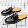 High Quality Summer Men Shoes Men Half Slippers Men Crocodile Pattern Leather Casual Shoes Loafers Flip Flops Lightweight Flats