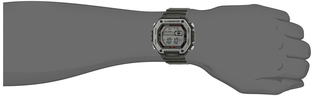 Casio Светодиодная подсветка Второй секундомер Ежедневный будильник Часы Современные 10-летние 1/100 Мужские MWD-110H-3AV, Зеленый, Зеленый,