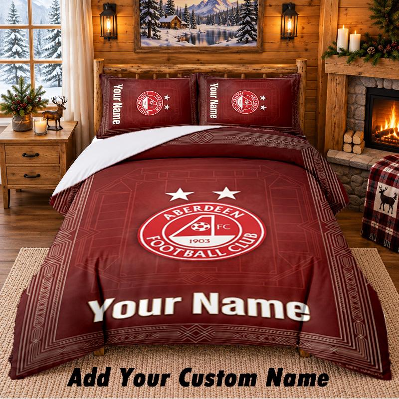 Aberdeen FC Pattern Bedding 3Pcs Set Custom Name, Bed Sheet And Pillowcases For Home Bedroom