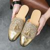 Новые мужские золотые черные полушлепанцы, обувь для вождения, мужские туфли-мюли с пайетками и кисточками, повседневные мокасины, дышащие лоферы, zapatos hombre