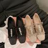 Fashion Ballet Flats Spring Autumn Square Toes Crystal 2025 Women Mary Jane Shoes New Butterfly-knot Ladies Party Dress Thick Heel Shoes
