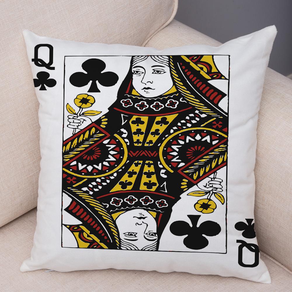 Classic Playing Card Cushion Cover Jack Queen King Illustration High Detail Print Soft Square Pillow Home Decor Accessoryxcm