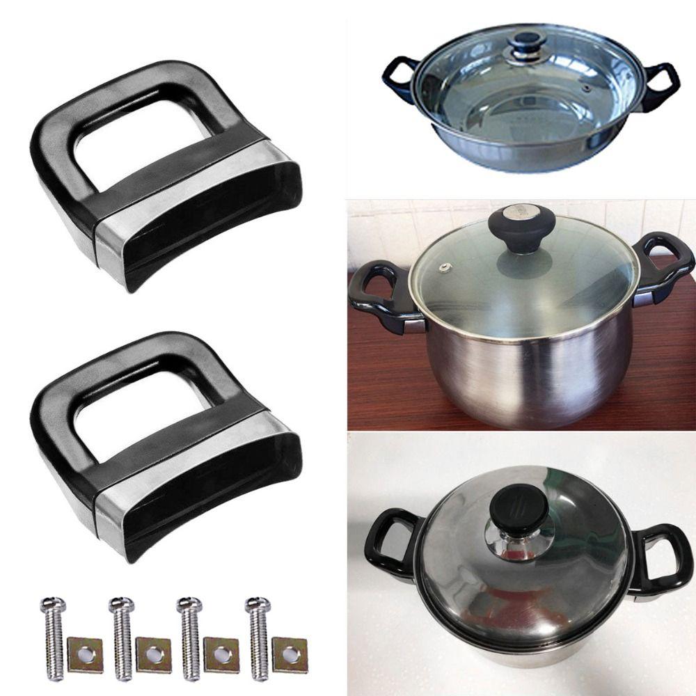 2pcs Black with Screws Double Hole Cookware Accessories Side Handles Bakelite Grip Pot Handle