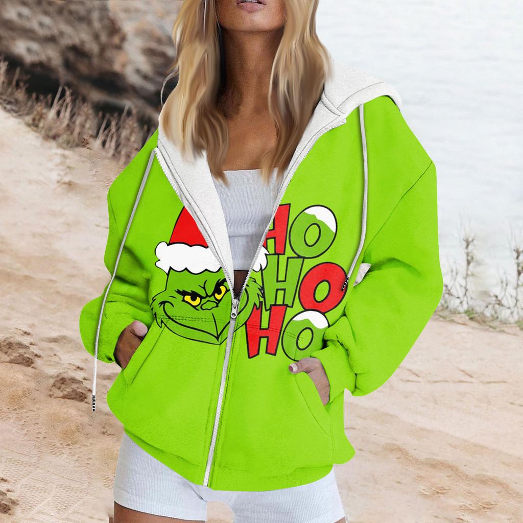 Женская модная повседневная толстовка с принтом, осенне-зимняя куртка-кардиган с длинными рукавами и карманами, куртка с капюшоном на молнии, пальто