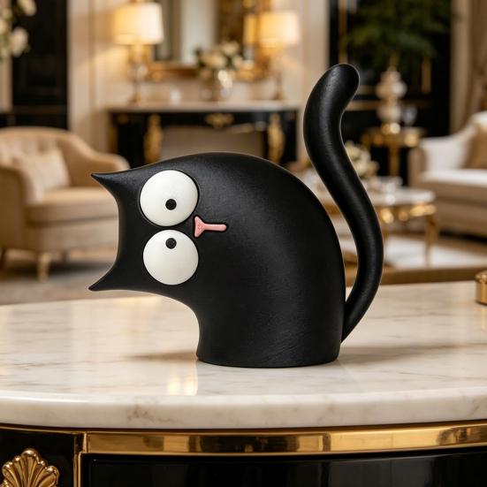 Милая статуэтка кота, напечатанная на 3D-принтере, маленькая фигурка кота с наклоненной головой для дома, офиса, стола, камина, подставки под телевизор, книжной полки