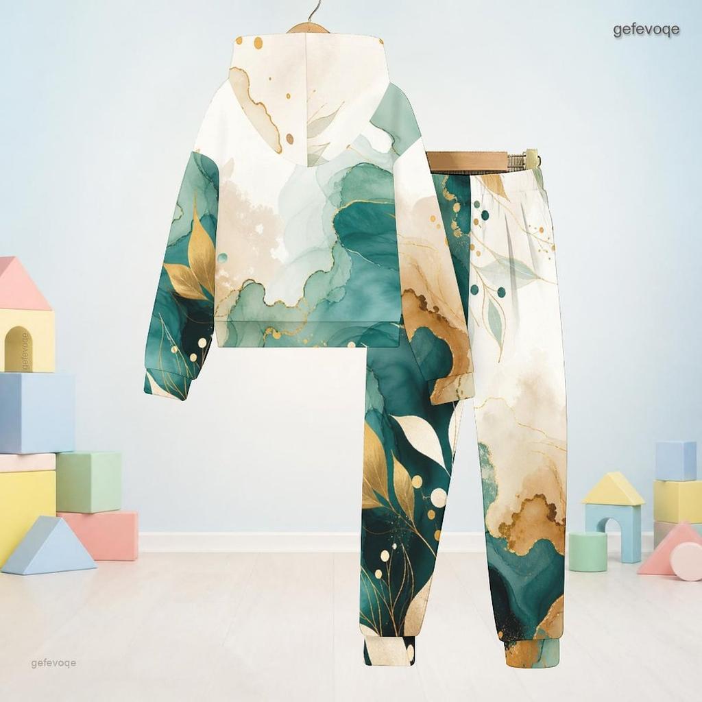 Kids Boys Girls Marble Printed Hooded Two Piece Set Long Sleeve Sweatshirt And Cuffed Pants Blue Black Gold