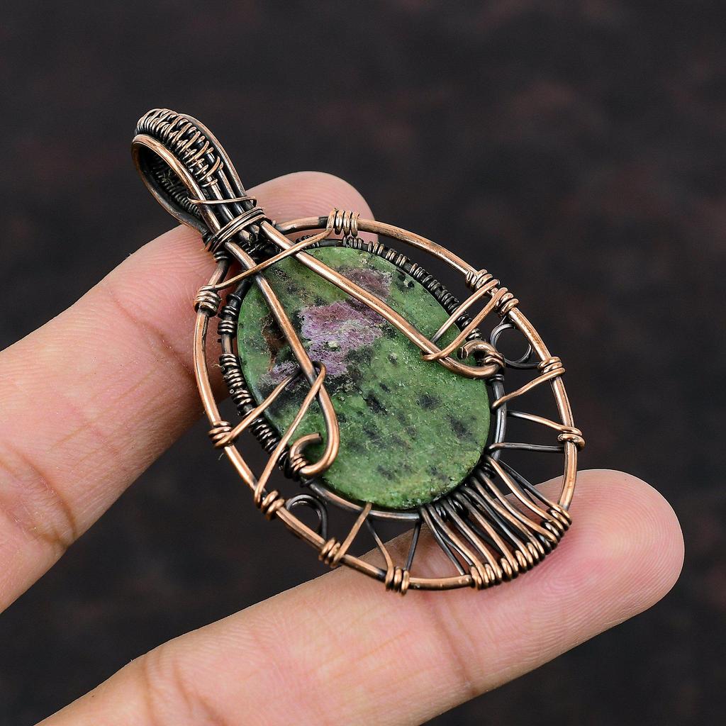 Кулон Древо Жизни из меди с рубином и цоизитом, обмотанный медной проволокой, украшение ручной работы, кулон с драгоценным камнем, красивые медные украшения, свадебный подарок