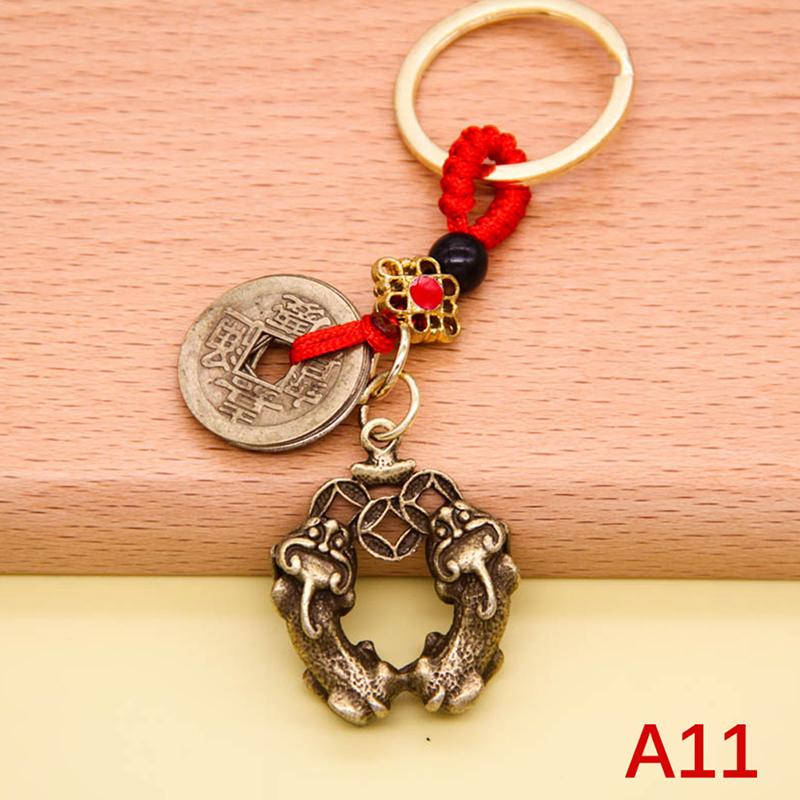 Винтажный медный брелок для денег, монет, монет удачи, брелок для ключей в стиле фэн-шуй с тыквой