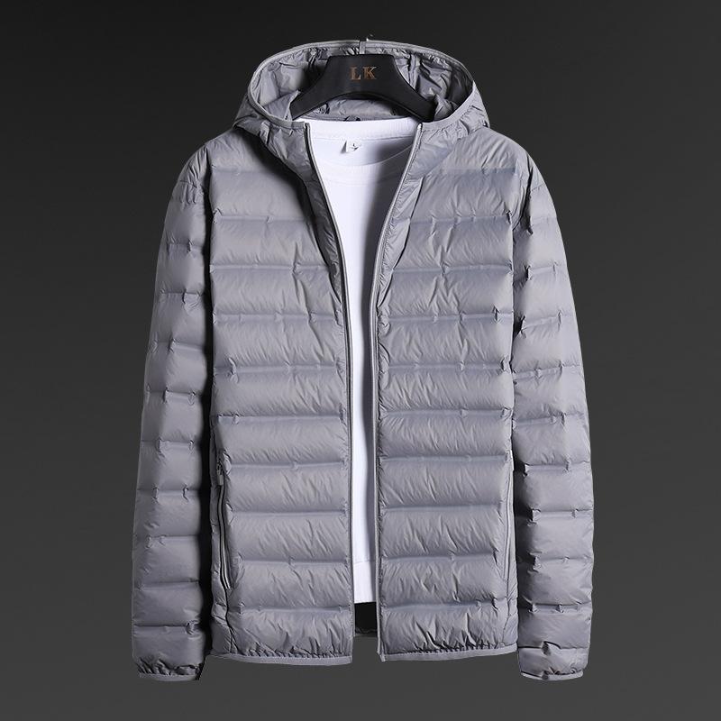 Men Down Padded Jacket Lightweight Spring Puffer Coat Light Autumn White Duck Hood Outerwear
