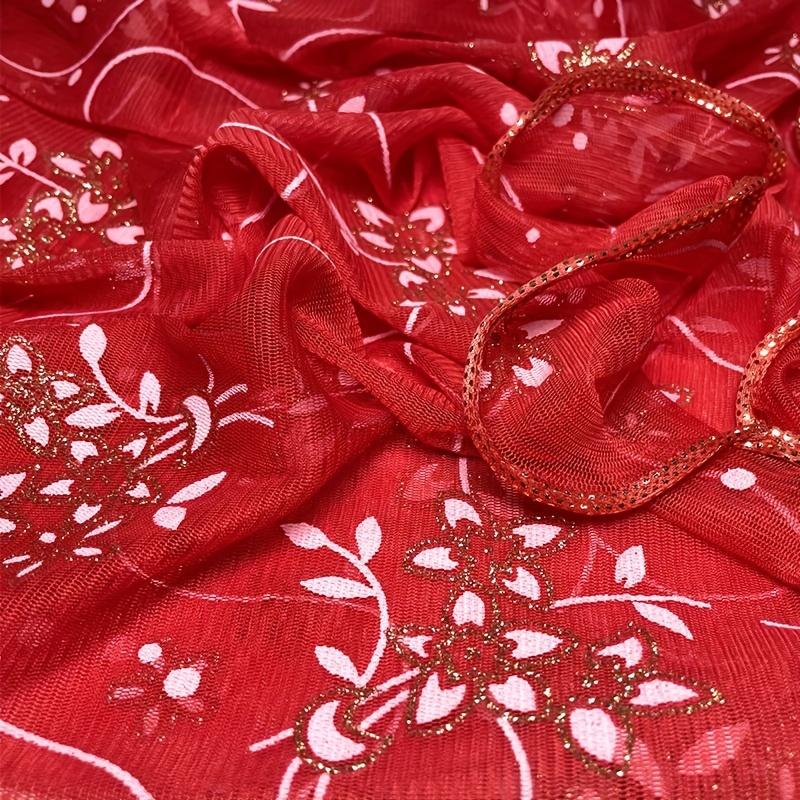 Весенний элегантный легкий шарф с цветочной вышивкой в однотонном цвете