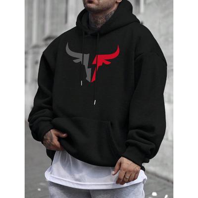 Manfinity Homme Мужская толстовка с капюшоном и завязками на плечах с рисунком быка