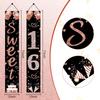 Sweet 16 Party Decorations, Black Rose Gold Happy 16th Birthday Decorations for Girls Sixteen Year Old Birthday Door Banner Porch Sign Party Supplies