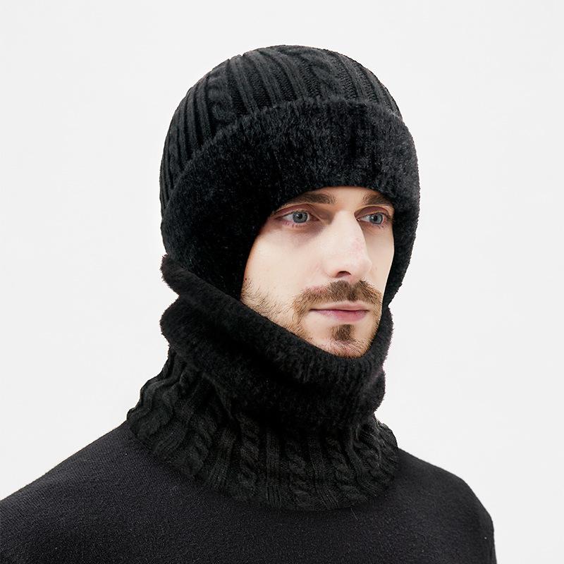 Winter Thick Neck Cap Two-Piece Set Men's Outdoor Cold-Proof Cycling Ear Protection Knitted Hat