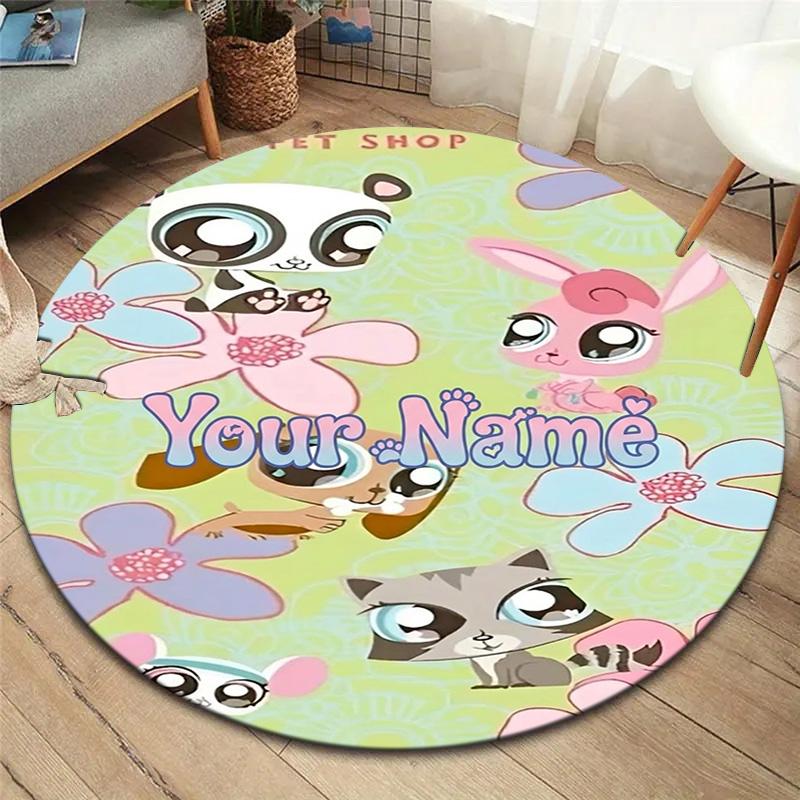Littlest Pet Shop Custom Name Round Area Rug Carpet Rug For Living Room Bedroom Sofa Playroom Decor Nonslip Floor Mat