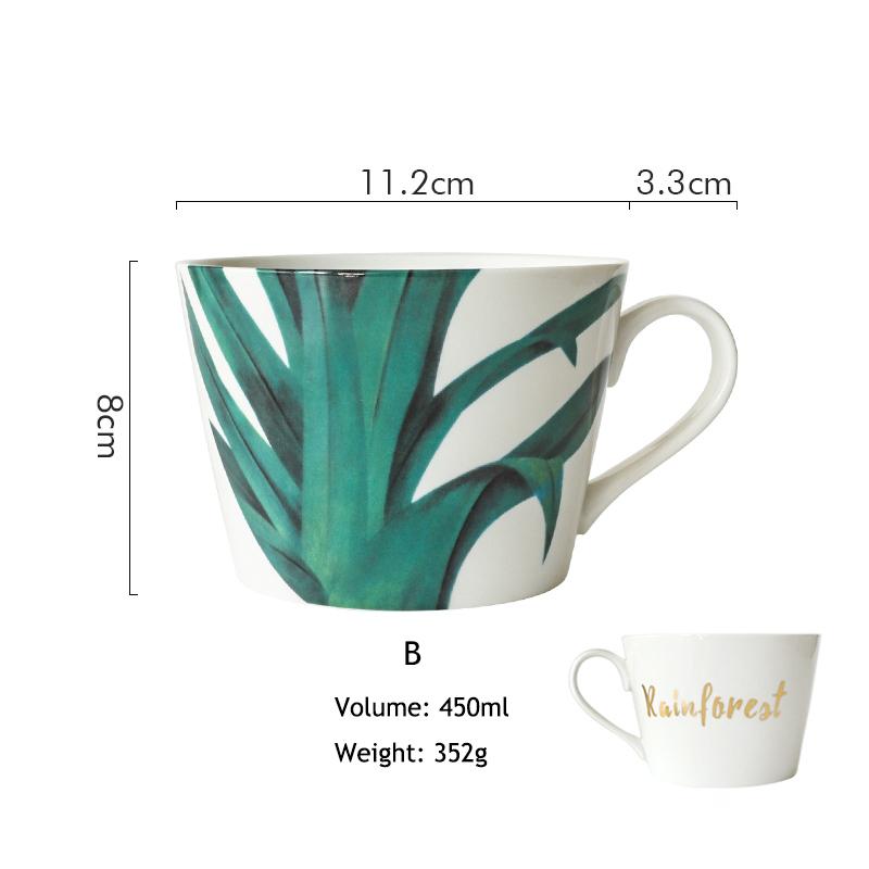 1 шт. Кружка с зеленым листом, керамическая кружка для молока в европейском стиле, чашка для воды, костяной фарфор, кофейная кружка, чайная чашка, посуда для напитков