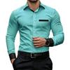 Мужская рубашка business casual с контрастным воротником, эластичная, облегающая, с длинным рукавом, не мнущаяся