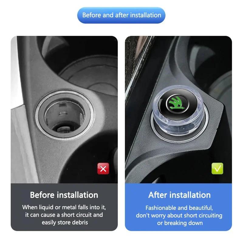 QGO2 Car Cigarette Lighter Cover DustProof Decoration Cap For Skoda Fabia Superb Yeti Octavia Enyaq Rapid Kodiaq Kamiq Karoq Scala A7