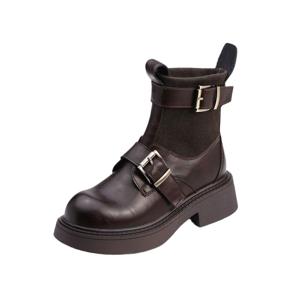 British Style Retro Martin Boots Belt Buckle Korean Version of Short Boots Internet Celebrity Tide Thick Sole Heightening Boots Niche Fashion Boots