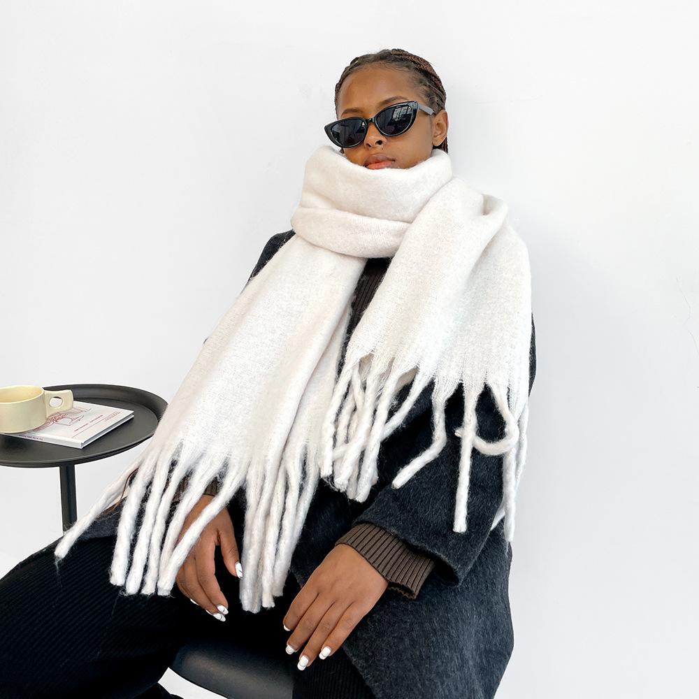 Solid Color Mohair Scarf Vacuum Packaging Warm Scarf Women's Shawl