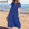 QICED Женская мода лето весна однотонный принт повседневные платья с высокой талией